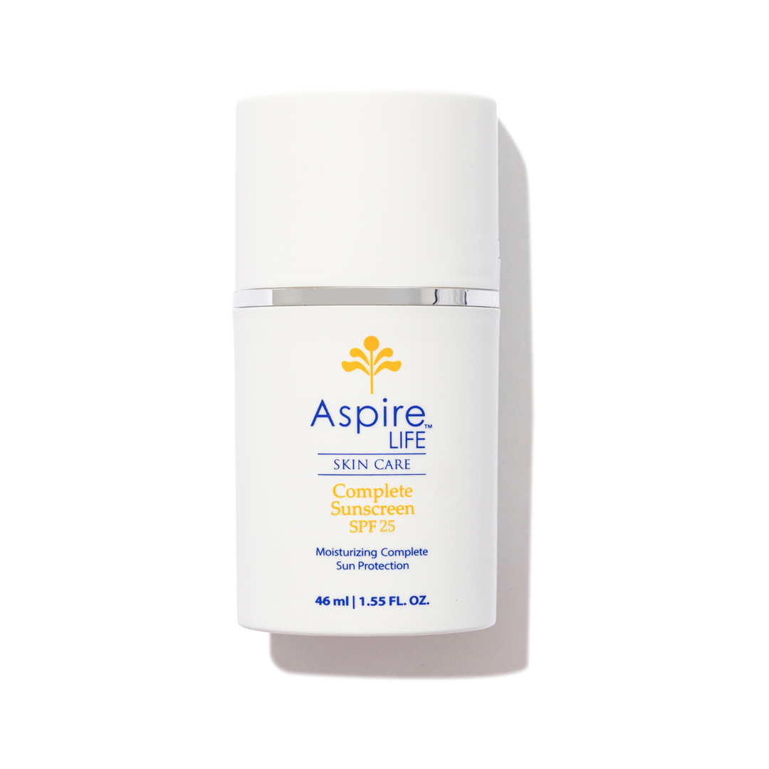 AspireLIFE® Complete Sunscreen SPF 25 – mineral broad spectrum sunscreen with non-nano zinc and titanium dioxide for sun and pollution protection.