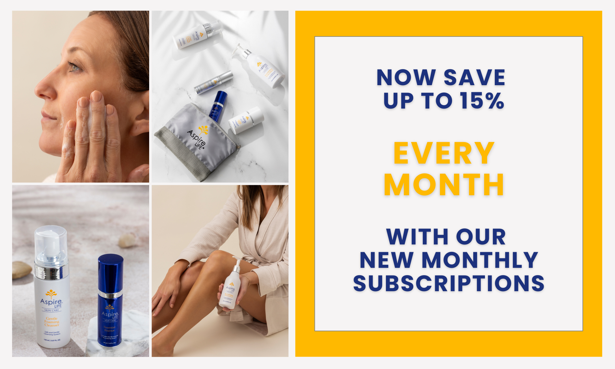 AspireLIFE subscription discount announcement banner offering 15% off every month on our new monthly subscriptions