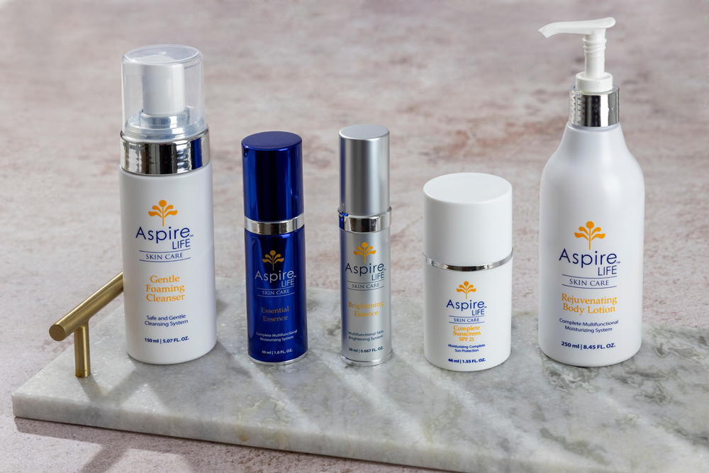 AspireLIFE® Complete Skincare Regimen – all-in-one system featuring cleanser, moisturizers, and SPF for complete skin wellness.
