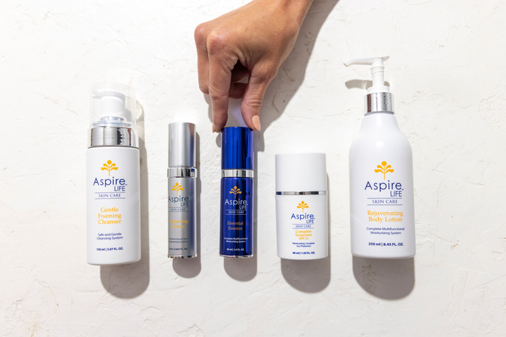 AspireLIFE® Complete Skincare Regimen – all-in-one system featuring cleanser, moisturizers, and SPF for complete skin wellness.