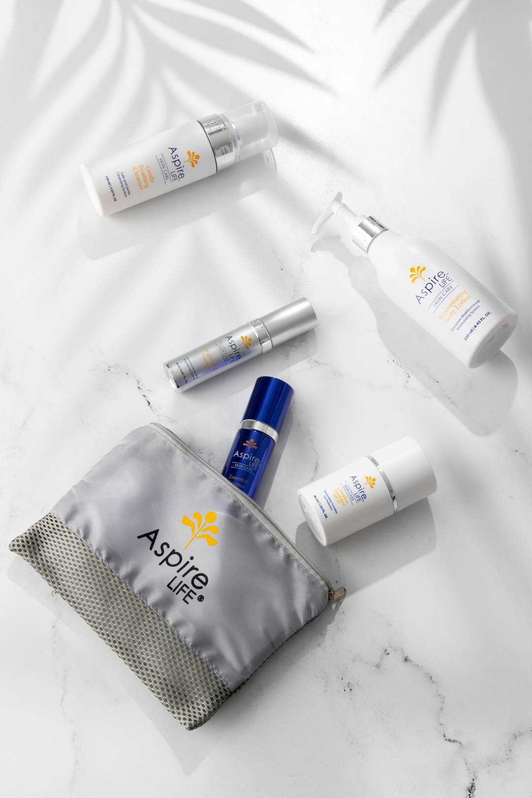 AspireLIFE® Complete Skincare Regimen – all-in-one system featuring cleanser, moisturizers, and SPF for complete skin wellness.