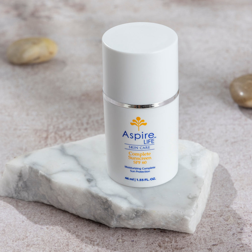 AspireLIFE® Complete Sunscreen SPF 60 – mineral broad spectrum sunscreen with non-nano zinc and titanium dioxide for sun and pollution protection.