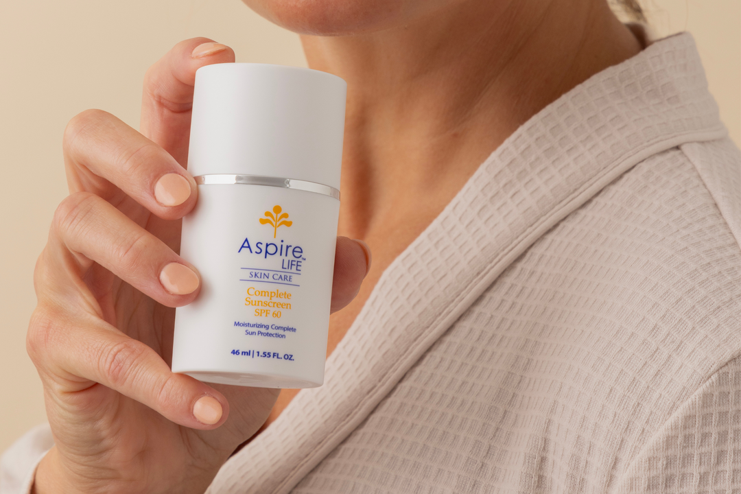 AspireLIFE® Complete Sunscreen SPF 60 – mineral broad spectrum sunscreen with non-nano zinc and titanium dioxide for sun and pollution protection.