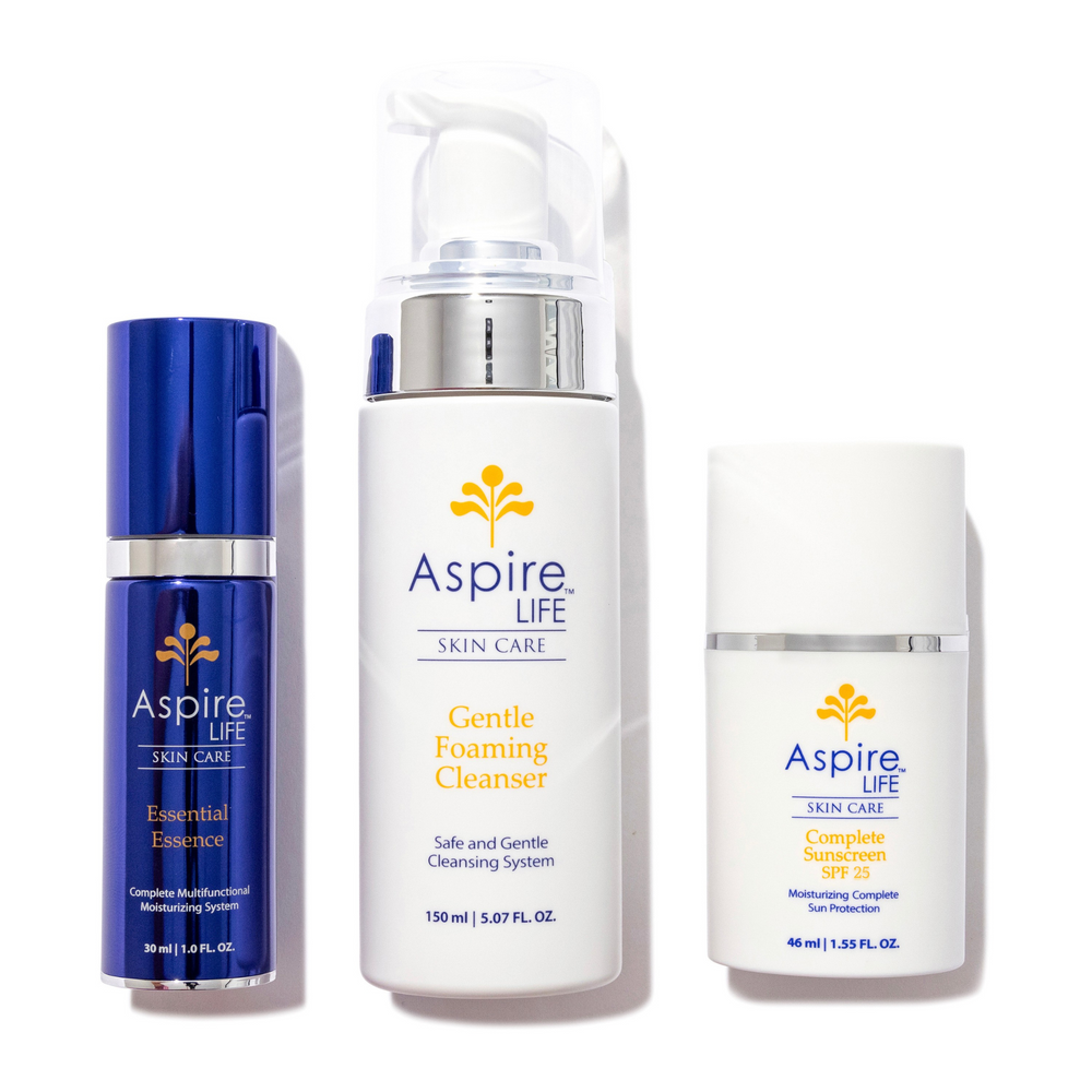 AspireLIFE® Essential Series – simplified daily skincare essentials to hydrate, nourish, and support healthy skin.