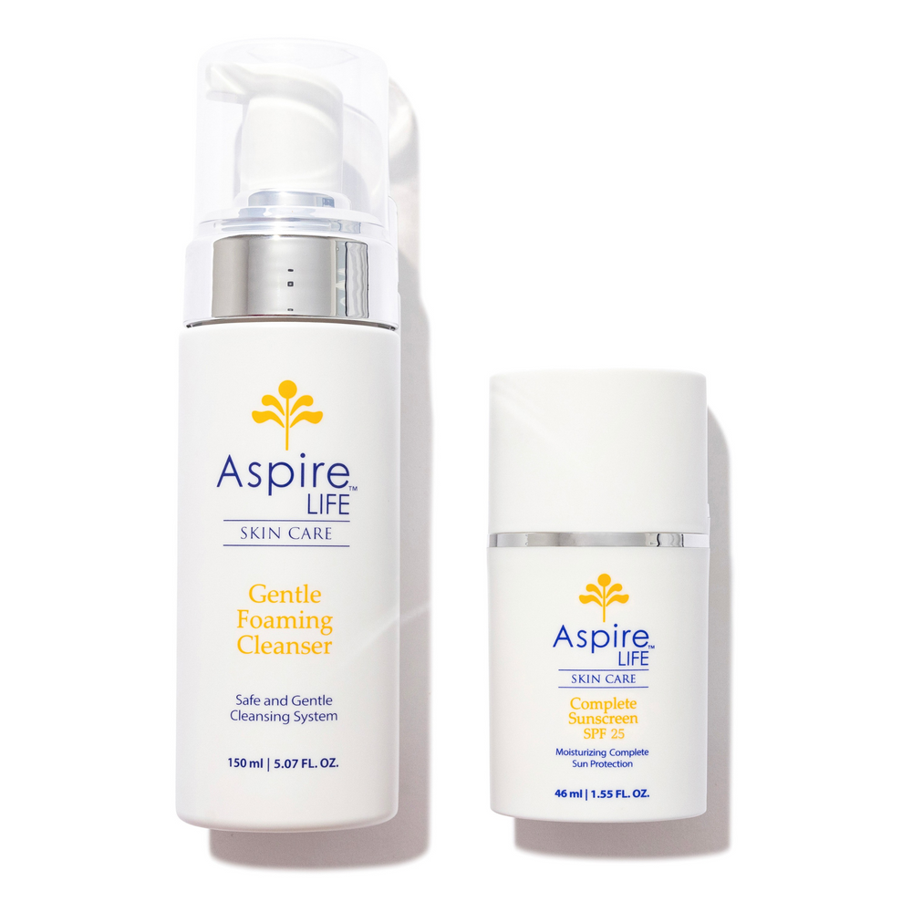 AspireLIFE® The Day Set – daily skincare trio including cleanser, moisturizer, and mineral SPF for morning hydration and protection.