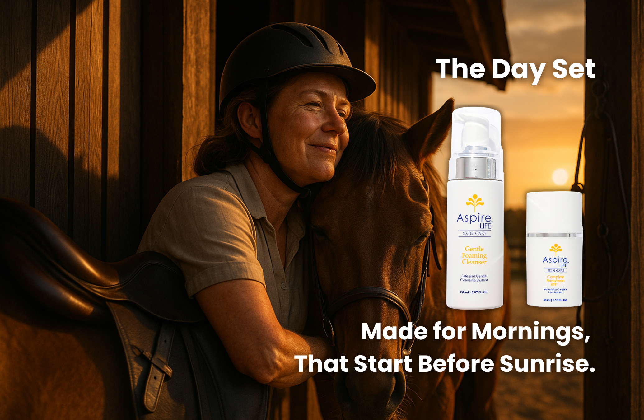 AspireLIFE® skincare essentials for equestrians, skincare for horse riders  — skincare made for active outdoor lifestyles.