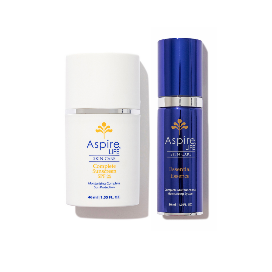 AspireLIFE® Hydrate & Protect Bundle combining Essential Essence and Complete Sunscreen for deep hydration and daily mineral sun protection.