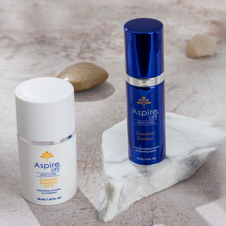 AspireLIFE® Hydrate & Protect Bundle combining Essential Essence and Complete Sunscreen for deep hydration and daily mineral sun protection.