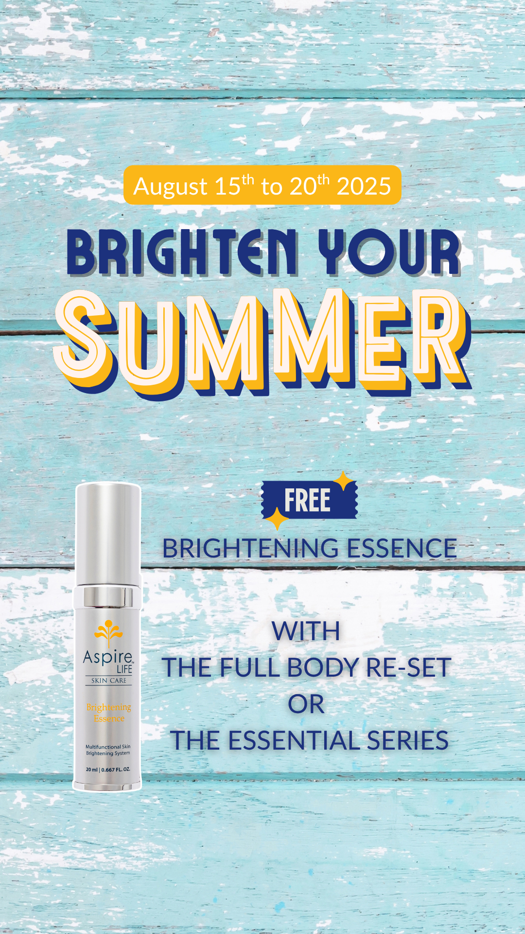 Promotional banner for a skincare product with text about a free brightening essence offer.