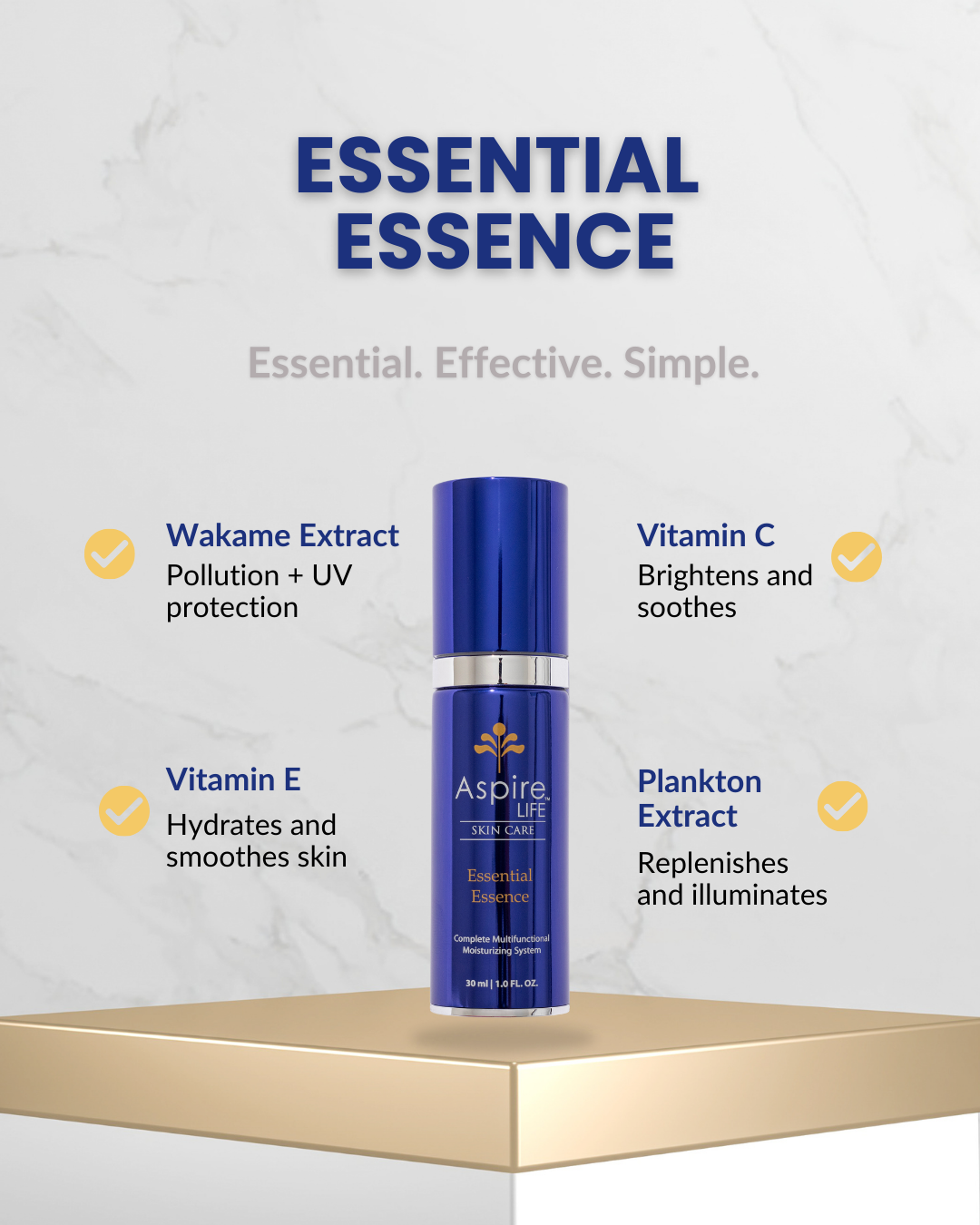 AspireLIFE® Essential Essence – effective daily moisturizer with peptides, algae, and apple fruit extract for radiant, hydrated skin.