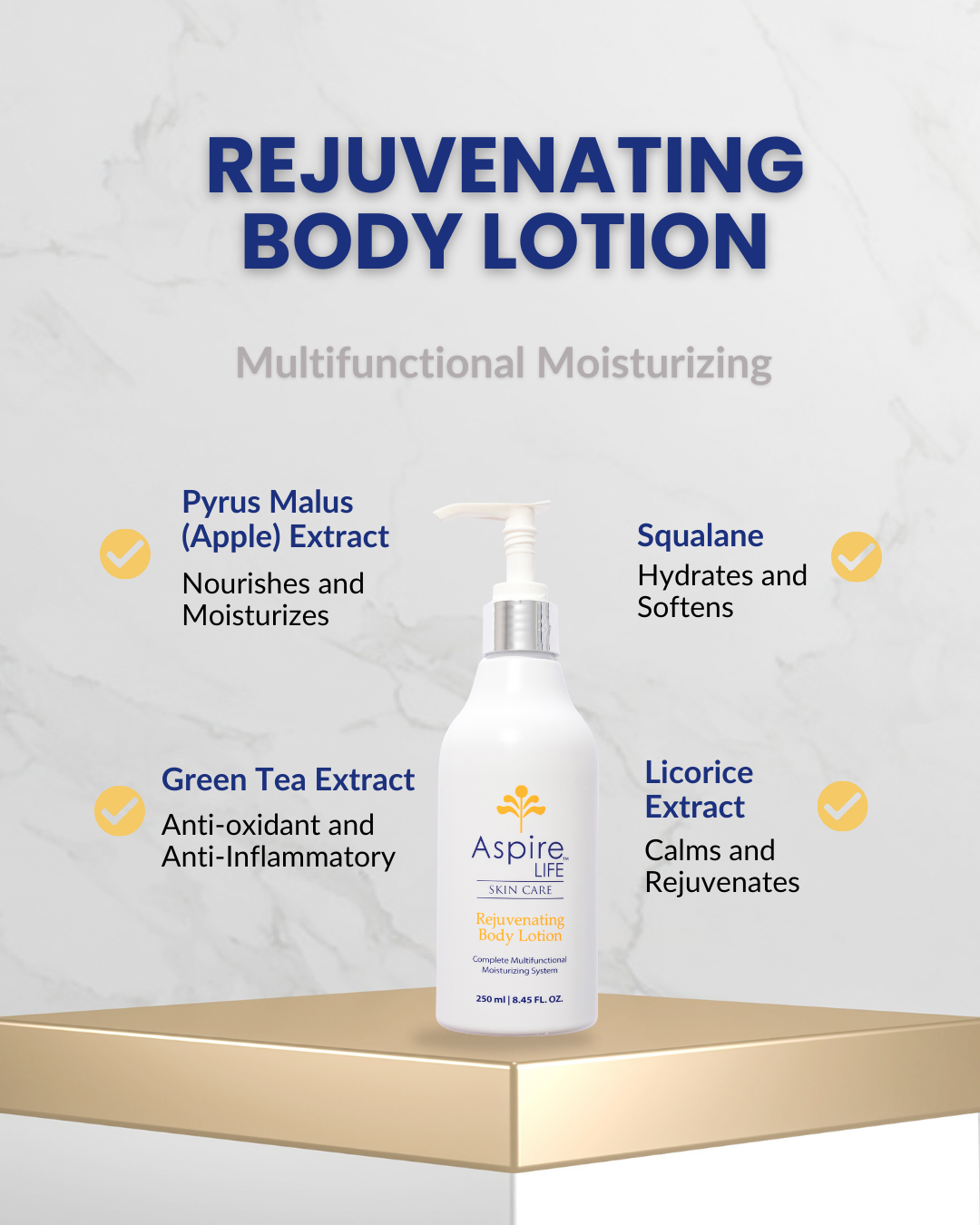 AspireLIFE® Rejuvenating Body Lotion – hydrating body lotion with squalane, phospholipids, and probiotics for dry, sensitive skin.