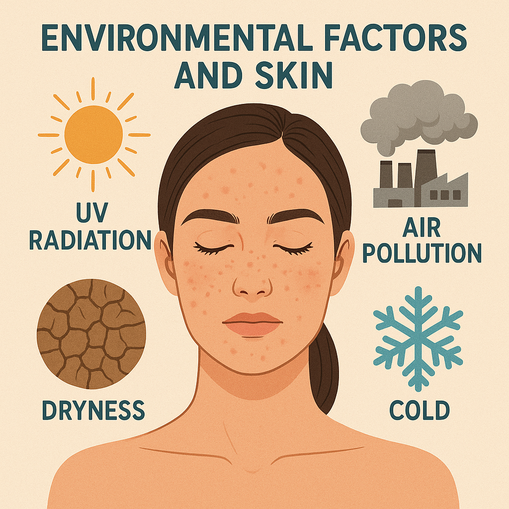 Resource page image talking environmental facts and skin about dryness, uv radiation, pollution and the cold effects on skin and skincare to resolve it